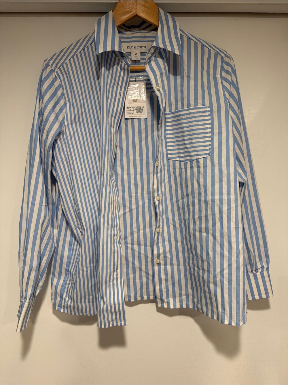 SOLID & STRIPED Blue and White Vertical Stripe Button-Down Shirt